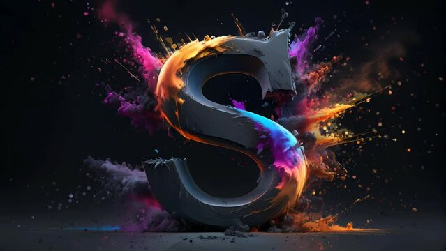 letter S 3d art with powder explosion video animation