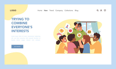 Harmonizing diverse interests concept. Flat vector illustration