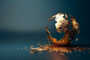 Fototapeta premium Broken Copper Earth Globe with Golden Sand - Ultra Realistic 3D Rendering