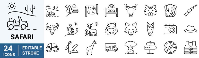 safari line web icons. African Animals, ecotourism activities. national parks. Editable stroke. © Ruslan Ivantsov