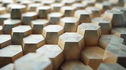 Obraz premium Hexagonal wooden blocks arranged in a staggered pattern.