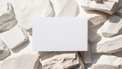 Mock-up of blank white poster on rock wall. Empty canvas for showcasing your artwork or design