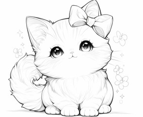 Obraz premium Black and white illustration for coloring animals, cat.