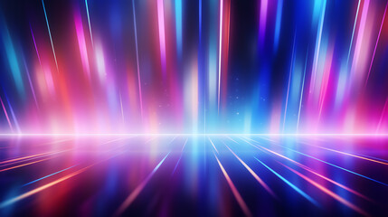 Abstract background with pink and blue glowing neon lines, bokeh lights, data transfer concept, digital wallpaper