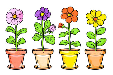 Cartoon flowers in a pot. Coloring book for children.