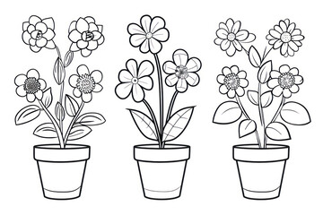 Cartoon flowers in a pot. Coloring book for children.