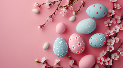 Composition with Easter eggs and decorative branches 