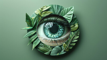 A conceptual eye lens design with fluid shapes and vibrant colors on a solid indigo background - obrazy, fototapety, plakaty