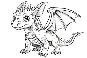 Obraz premium Baby dragon, coloring page for kids, very simple, cartoon style.