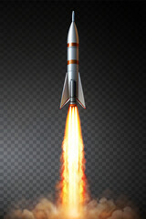 A missile rocket with fire trail isolated png transparent background