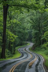 Obraz premium paved road in the deep forest
