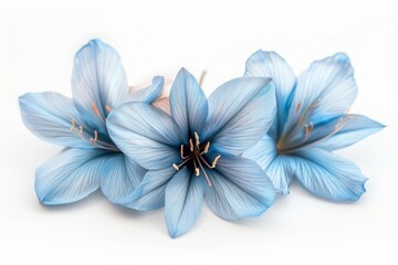 surreal exotic blue flowers macro isolated on white background,  Greeting card objects for anniversaries, weddings, mothers and women's day 