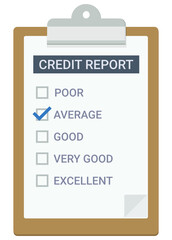 Clipboard with a page of a credit report with check box checked on average in a flat design style (cut out)