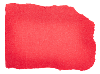 Isolated cut out torn piece of blank red paper note cardboard with texture and copy space for text on white or transparent background
