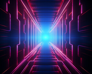 Fototapeta premium Futuristic 3D tunnel vision in neon blues and pinks, abstract digital design with focused copy space