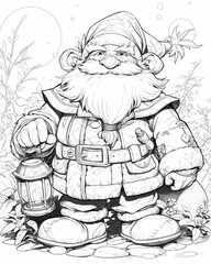 Coloring book, adorable gnomes in cartoon style.