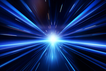 Obraz premium Futuristic vector design, abstract science theme with blue light rays and speed lines, intense motion blur on dark blue
