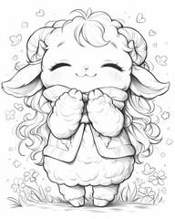 Black and white illustration for coloring animals, sheep.