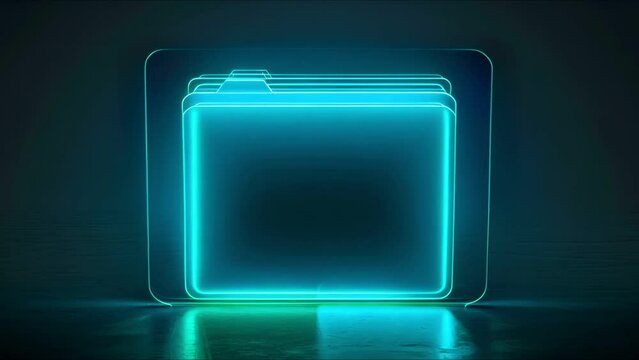 Vibrant folder icon with green neon stripes, emerging from the darkness