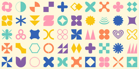 Collage of abstract aesthetic 2yk geometric design elements. Retro geometric shapes. Vector illustration.
