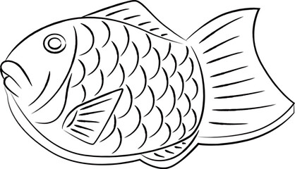 筆書き和菓子食べ物単品アイコン　たい焼き