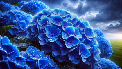 紫陽花と雨が滴る梅雨の時期2 - obrazy, fototapety, plakaty