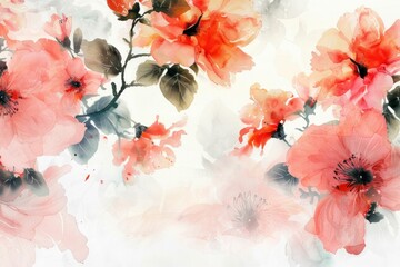 Beautiful Watercolor Painting of Vibrant Red Flowers on a Clean White Background with Soft Blurred Background
