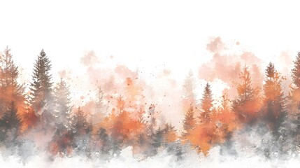 Minimalist Watercolor Splash of Autumn Forest at Dawn with Subtle Hints of Color