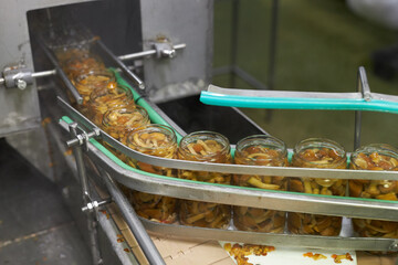 Conveyor belt used in the food industry with cans
