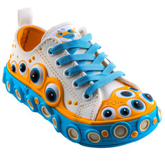 Children's outdoor shoes - sneakers for boys with an eye pattern.  Isolated en white.