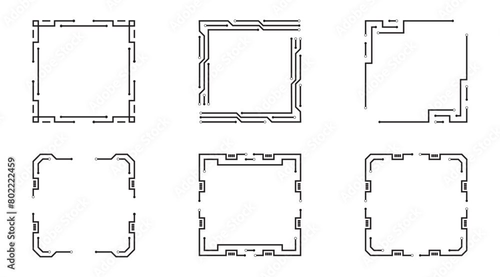 Poster black circuit line frame abstract technology vector design.