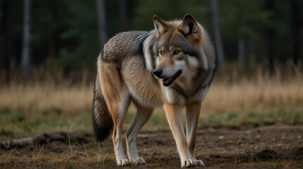 Obraz premium Lone Wolf Howling at the Moon generated ai