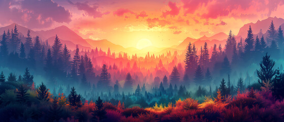 Naklejka premium A digital art landscape with rainbow gradients, pride month theme