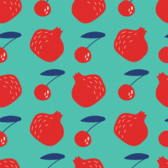 Pomegranate and cherry seamless pattern. Vector. For wrapping paper, clothes, cover, case