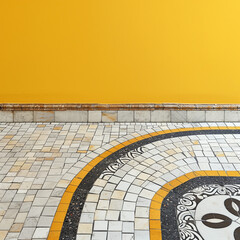 Tiling Mosaic Floor Isolated on Yellow Background: Patterns of Creativity