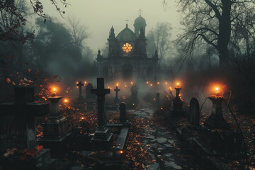 halloween scene, a gloomy cemetery