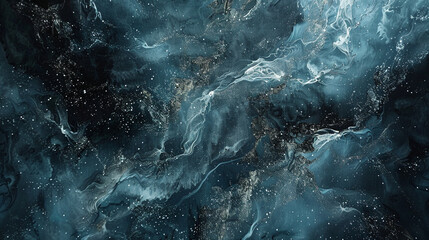 Design an artwork featuring abstract silk in stormy slate blue tones, adorned with luminous...