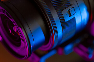 Close up on a modern gimbal for videomaking, background is black. - 802224018