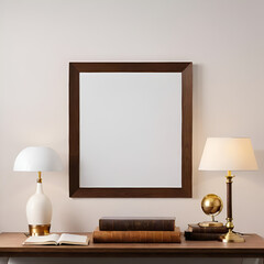 Photo picture frame mockup in home interior with white canvas