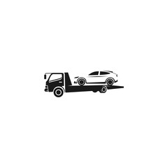 Black silhouette of tow truck with broken car. Suitable for your design need, logo, illustration, animation, etc.
