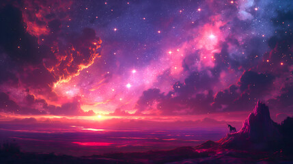 Obraz premium Fantasy alien planet. Mountain and nebula. 3D illustration