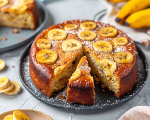 Banana cake with banana slices