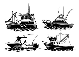 Hand Drawn set of Fishing Boats