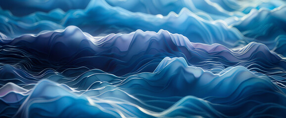 Design an AI-generated visualization of undulating waves, capturing the vibrant spectrum from azure...