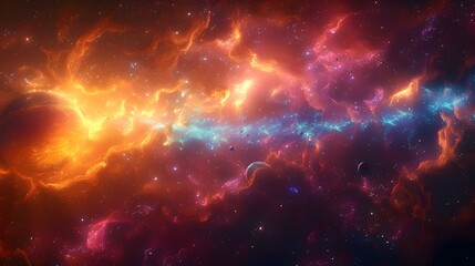 Obraz premium Captivating Digital Painting of an Enigmatic Multi Layered Solar System with Luminous Planets and