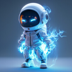 Robotic Cyborg with Hands: A Futuristic 3D Illustration of a Cute Red and Blue Android Toy, Ai generated. By PGT Studio