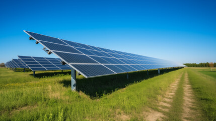 Solar panels on a blue sky background. The source of electricity in the modern world. Eco electricity.