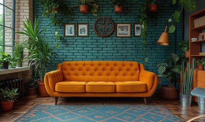 Obraz premium Living room design in retro, vintage style.