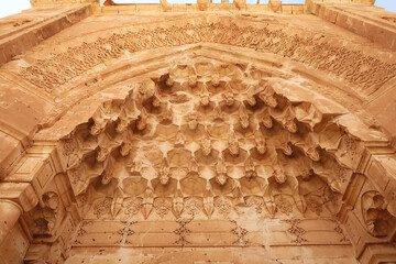 Elaborate patterns and details carved into the ottoman entrance gate, doorway of the Ishak Pasha...