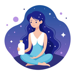 Beautiful Girl with Milk Bottle  illustration